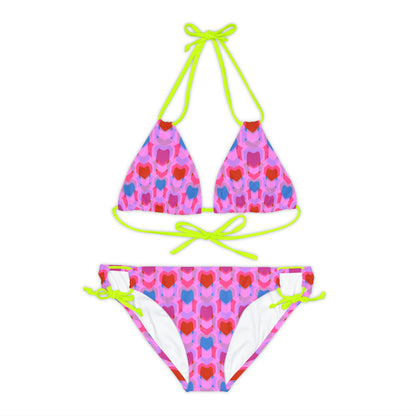 Strappy Bikini Set (AOP) Heart Print