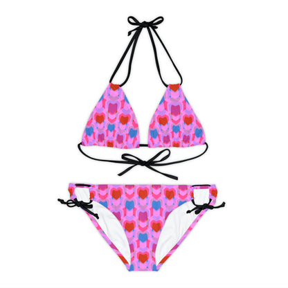 Strappy Bikini Set (AOP) Heart Print