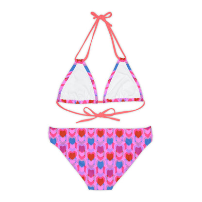 Strappy Bikini Set (AOP) Heart Print