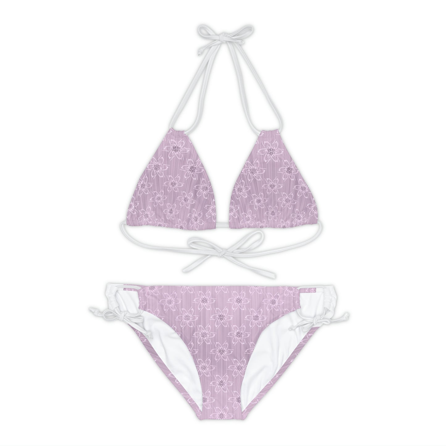 Light Pink Floral Strappy Bikini Set (AOP)