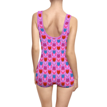 Women's Vintage Swimsuit (AOP) Heart Print