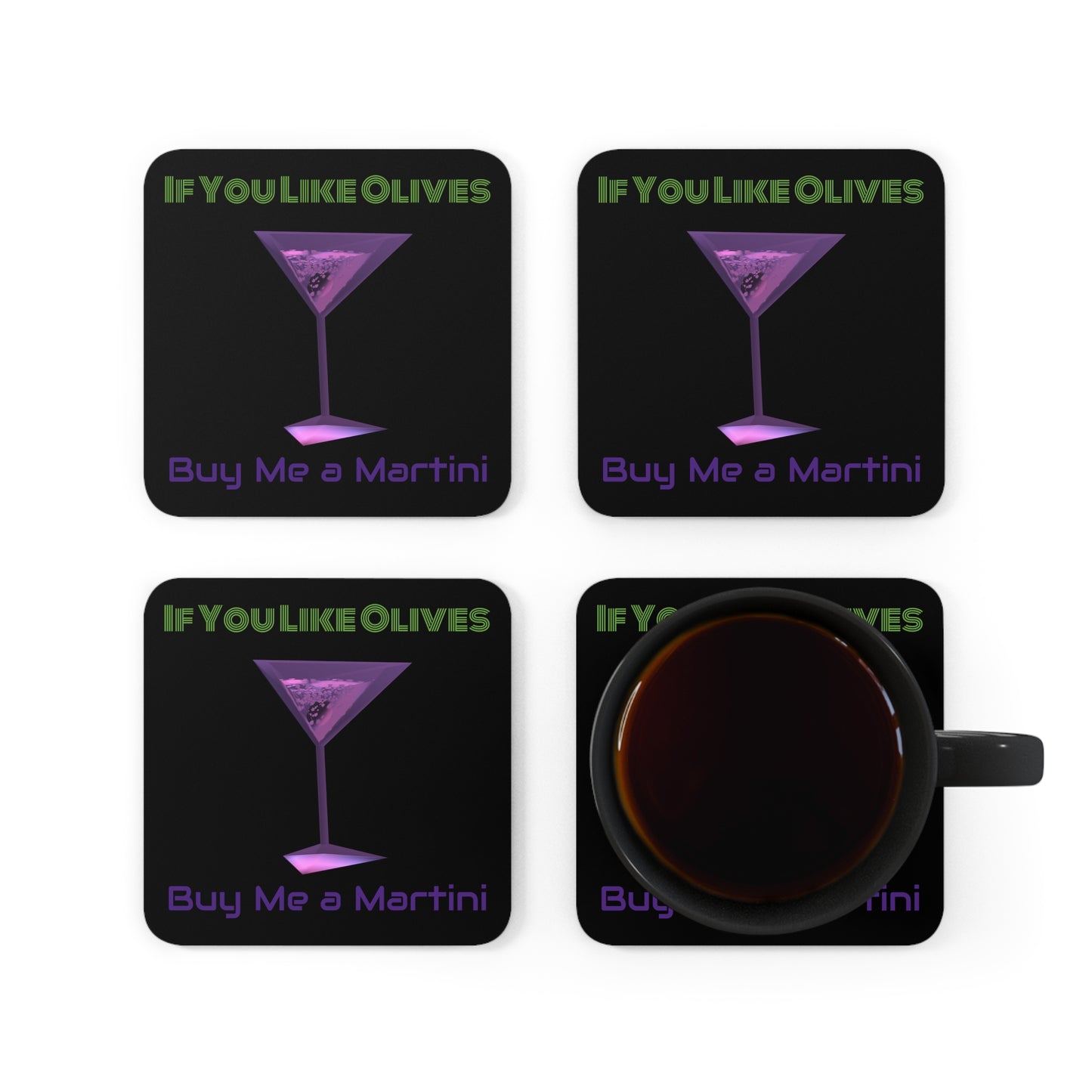 Corkwood Coaster Set - Buy Me a Martini 4 Pack