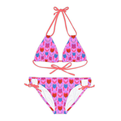 Strappy Bikini Set (AOP) Heart Print