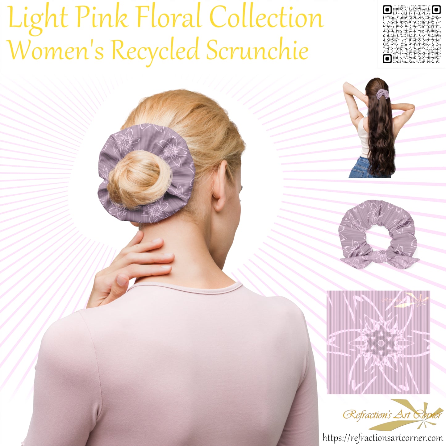 Women's Light Pink Floral Recycled Scrunchie