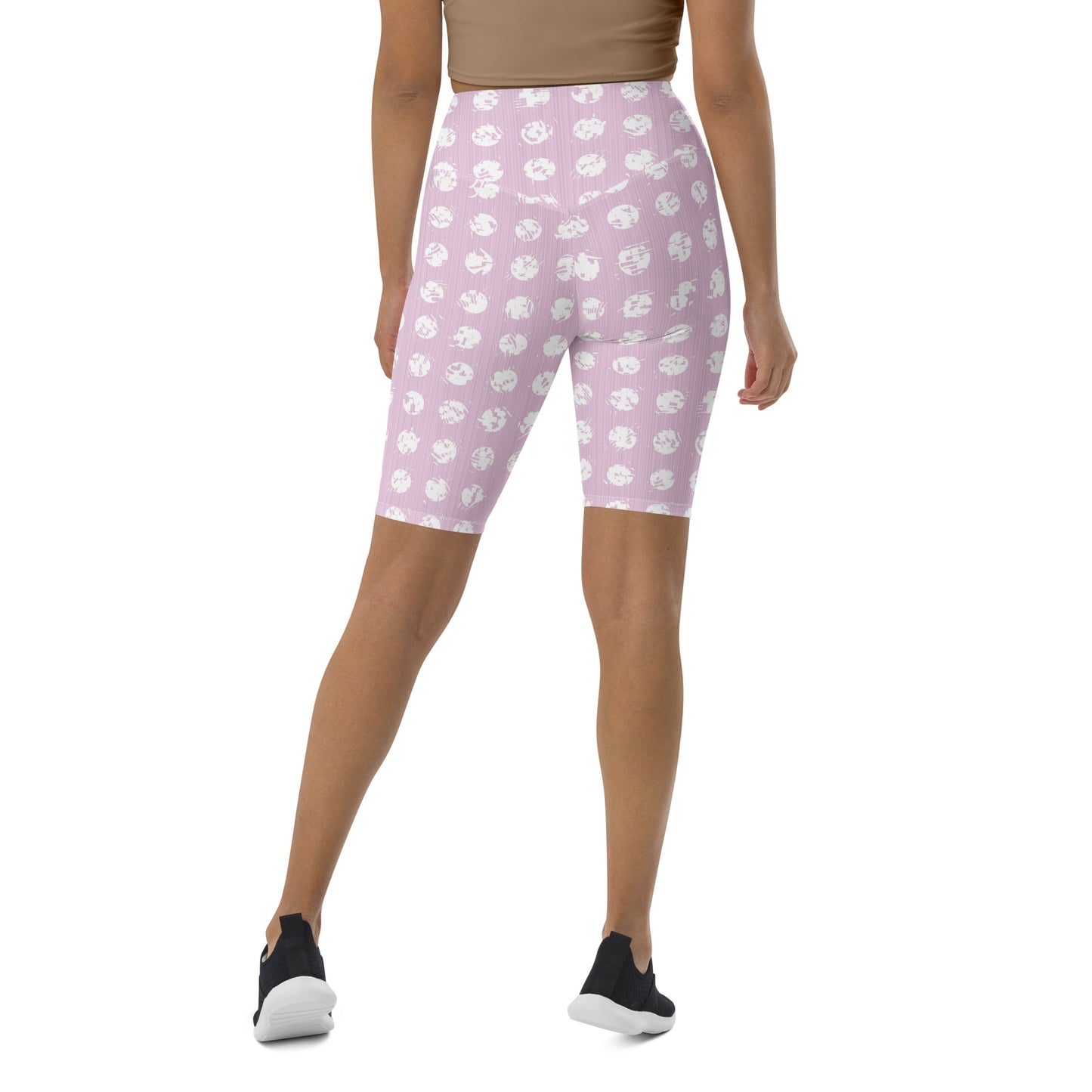 Women's White Polka Dot Pink Biker Shorts