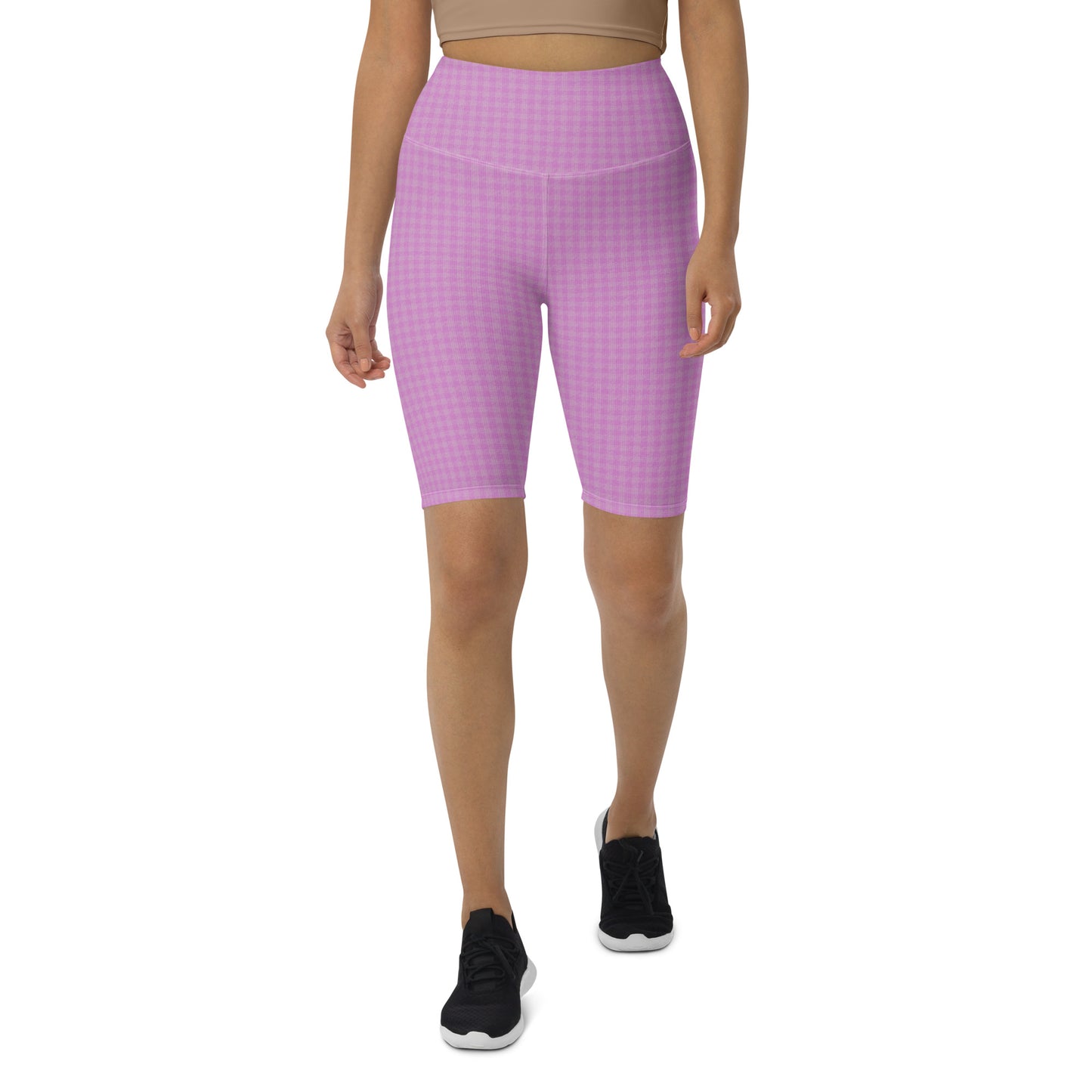 Women's Biker Shorts Pink Houndstooth-Gingham Mix