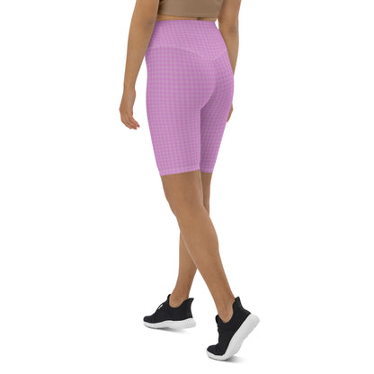 Women's Biker Shorts Pink Houndstooth-Gingham Mix