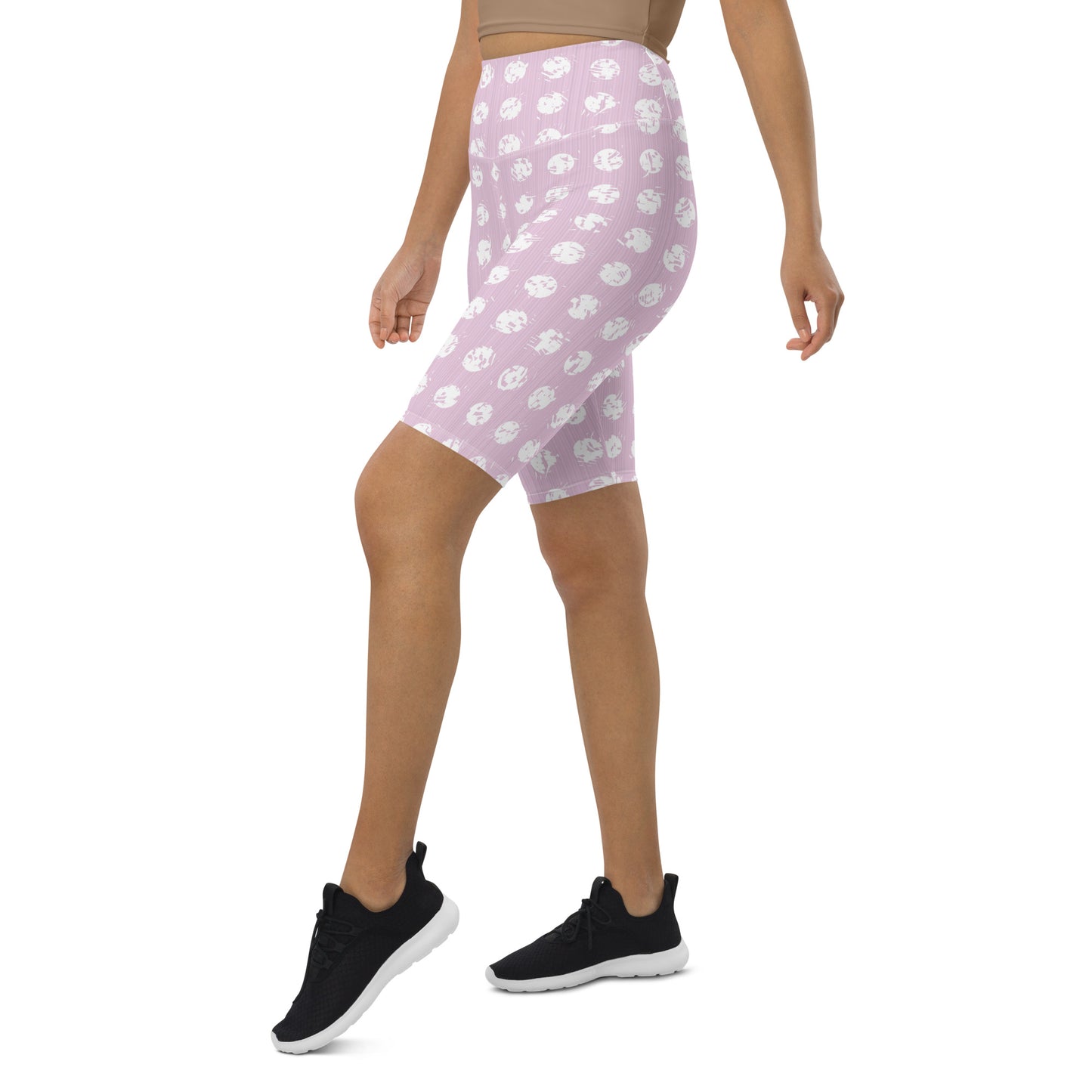 Women's White Polka Dot Pink Biker Shorts