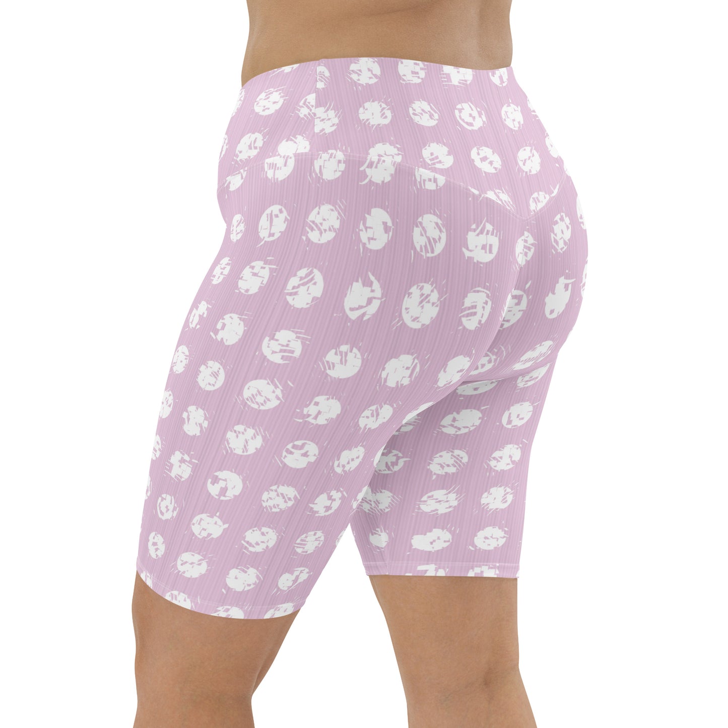 Women's White Polka Dot Pink Biker Shorts