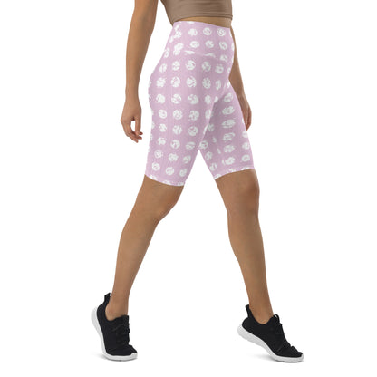 Women's White Polka Dot Pink Biker Shorts