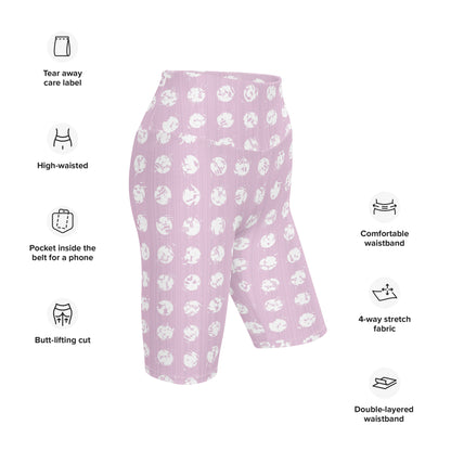 Women's White Polka Dot Pink Biker Shorts