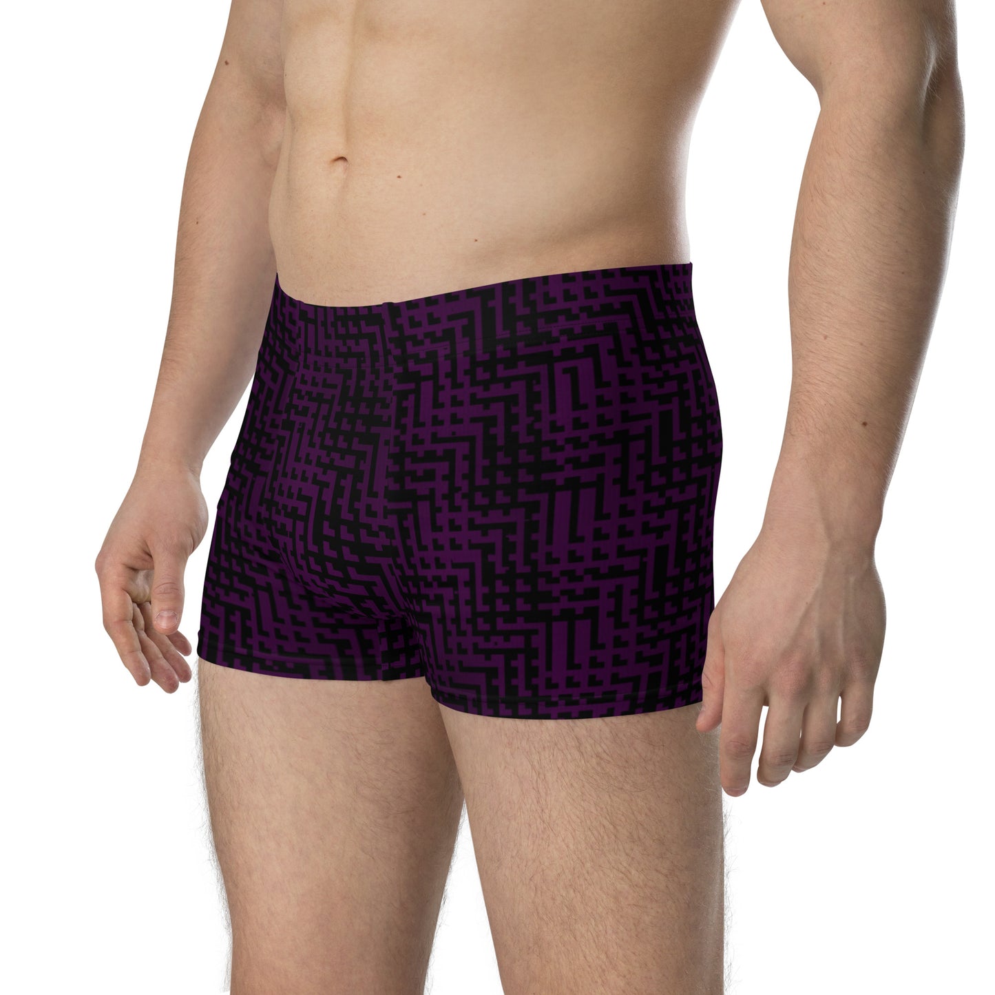 Men's Boxer Briefs Black & Purple Houndstooth-Gingham Mix