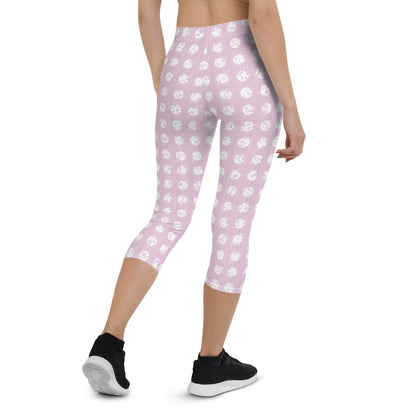 Women's White Polka Dot Pink Capri Leggings