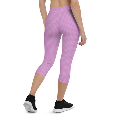 Women's Capri Leggings Pink Houndstooth-Gingham Mix