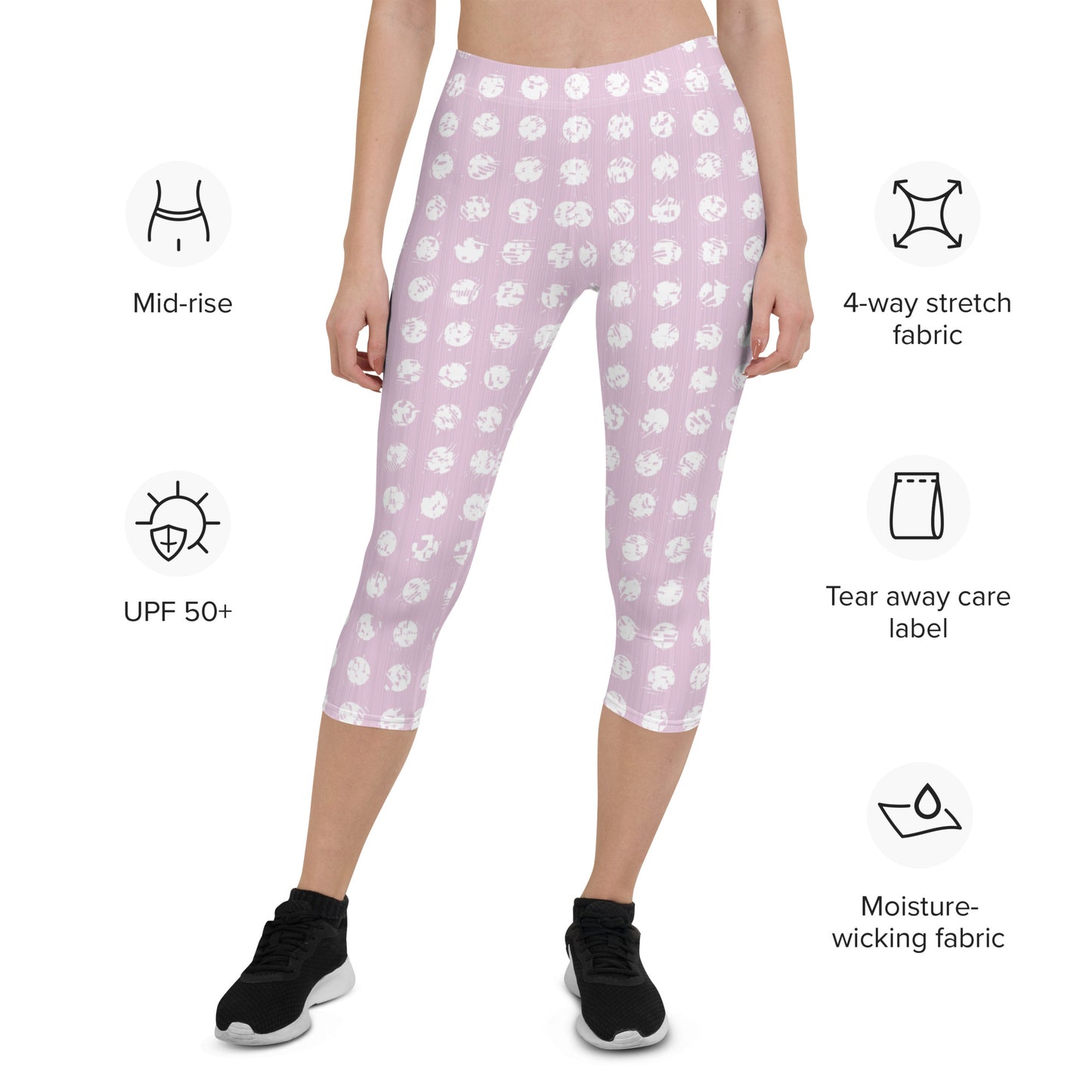 Women's White Polka Dot Pink Capri Leggings