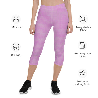 Women's Capri Leggings Pink Houndstooth-Gingham Mix