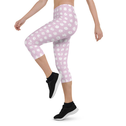 Women's White Polka Dot Pink Capri Leggings