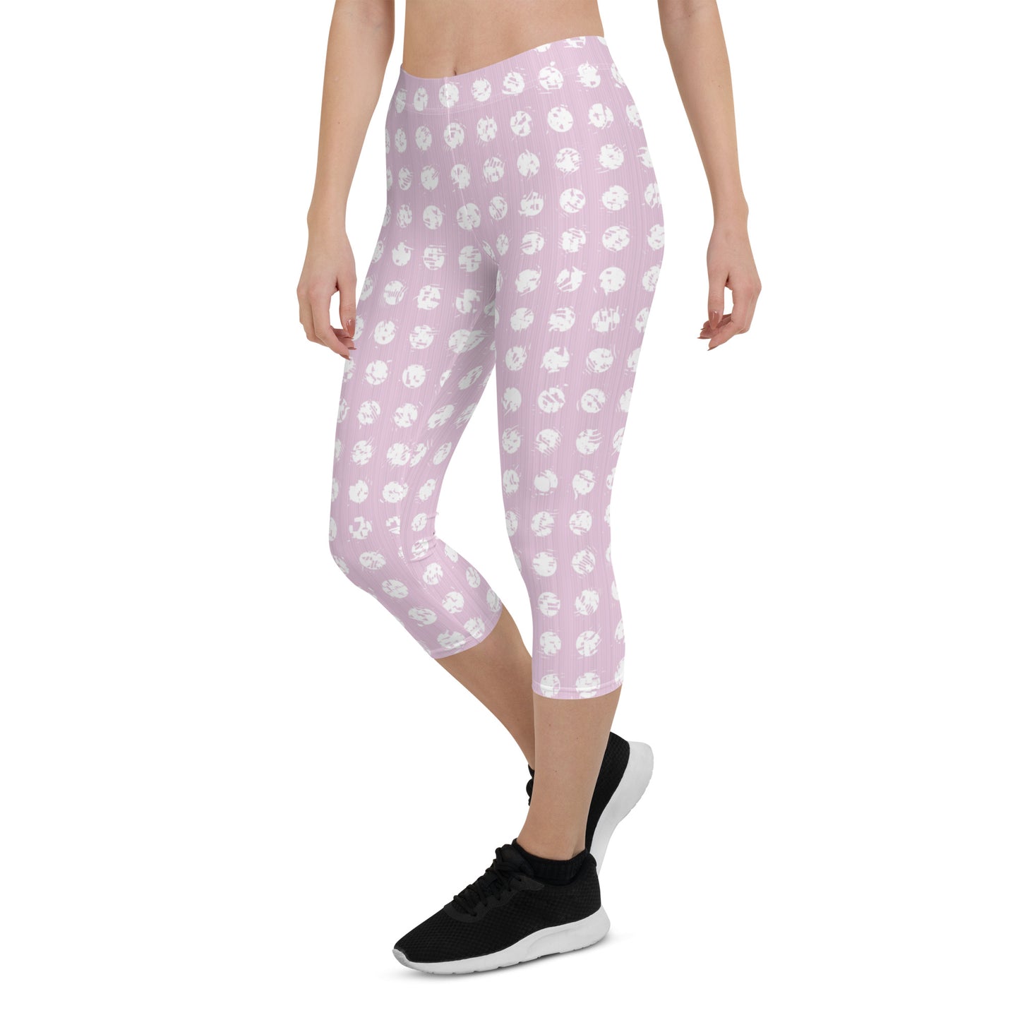 Women's White Polka Dot Pink Capri Leggings