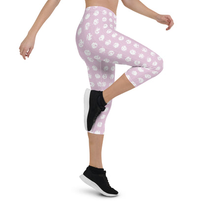 Women's White Polka Dot Pink Capri Leggings