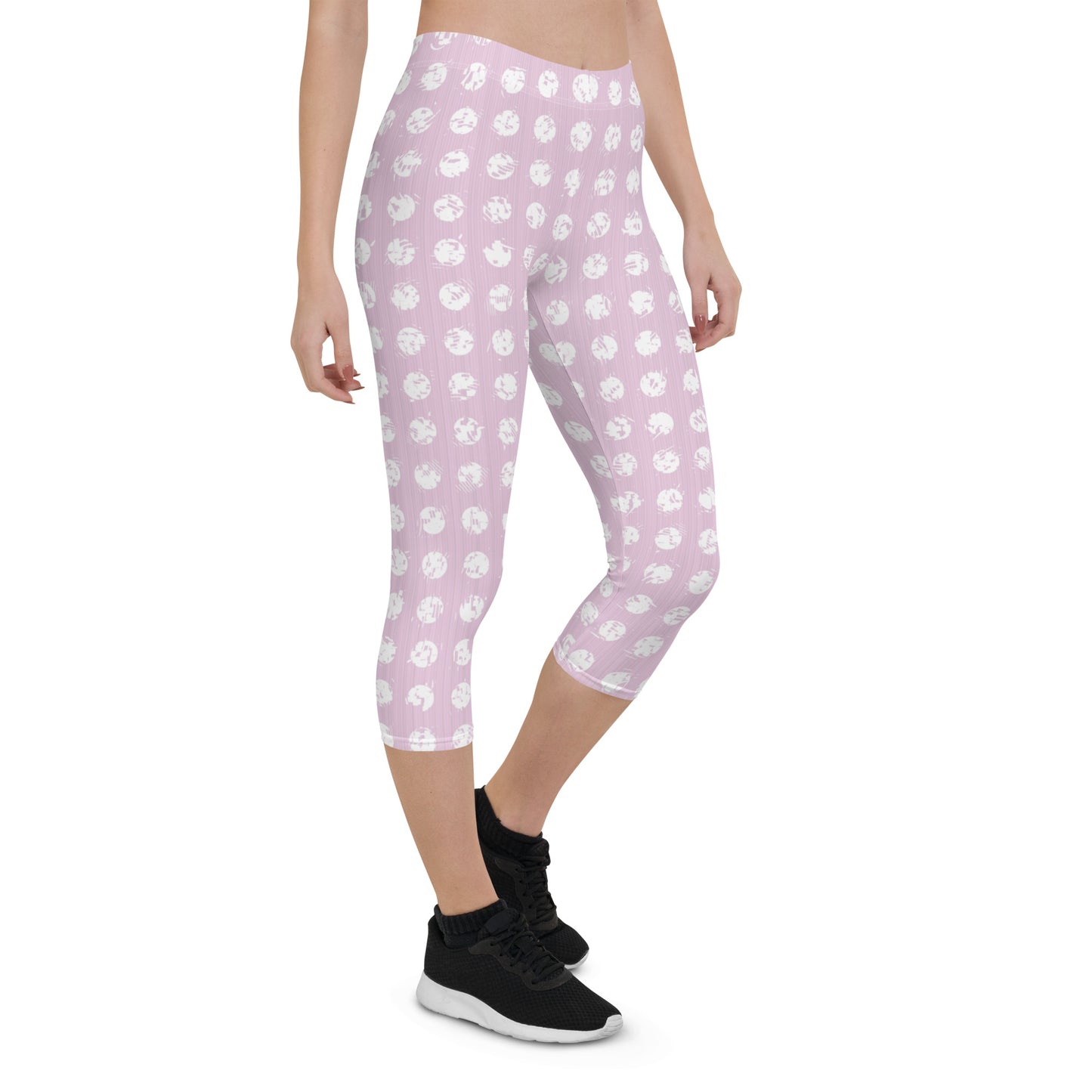 Women's White Polka Dot Pink Capri Leggings