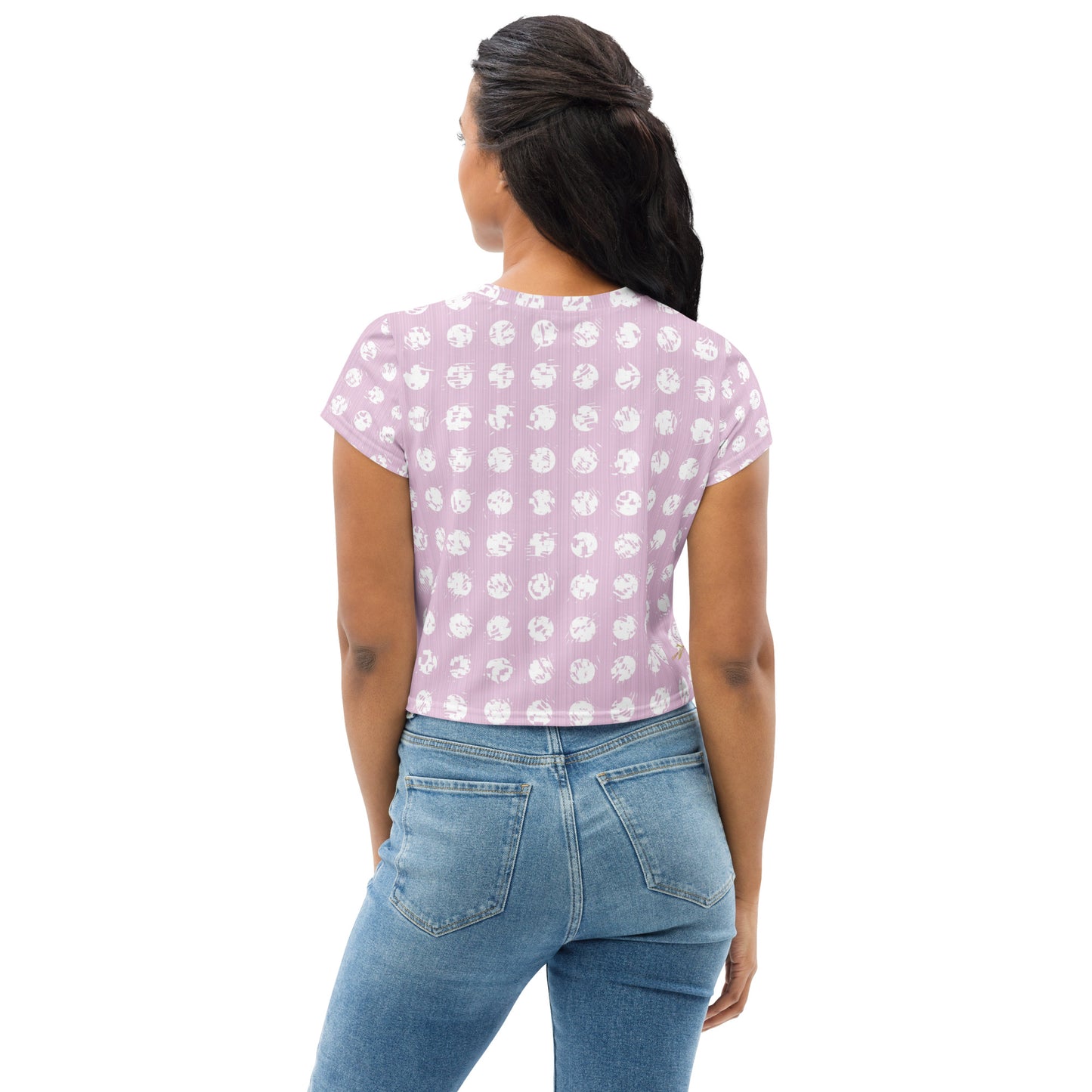 Women's White Polka Dot Pink Crop Tee