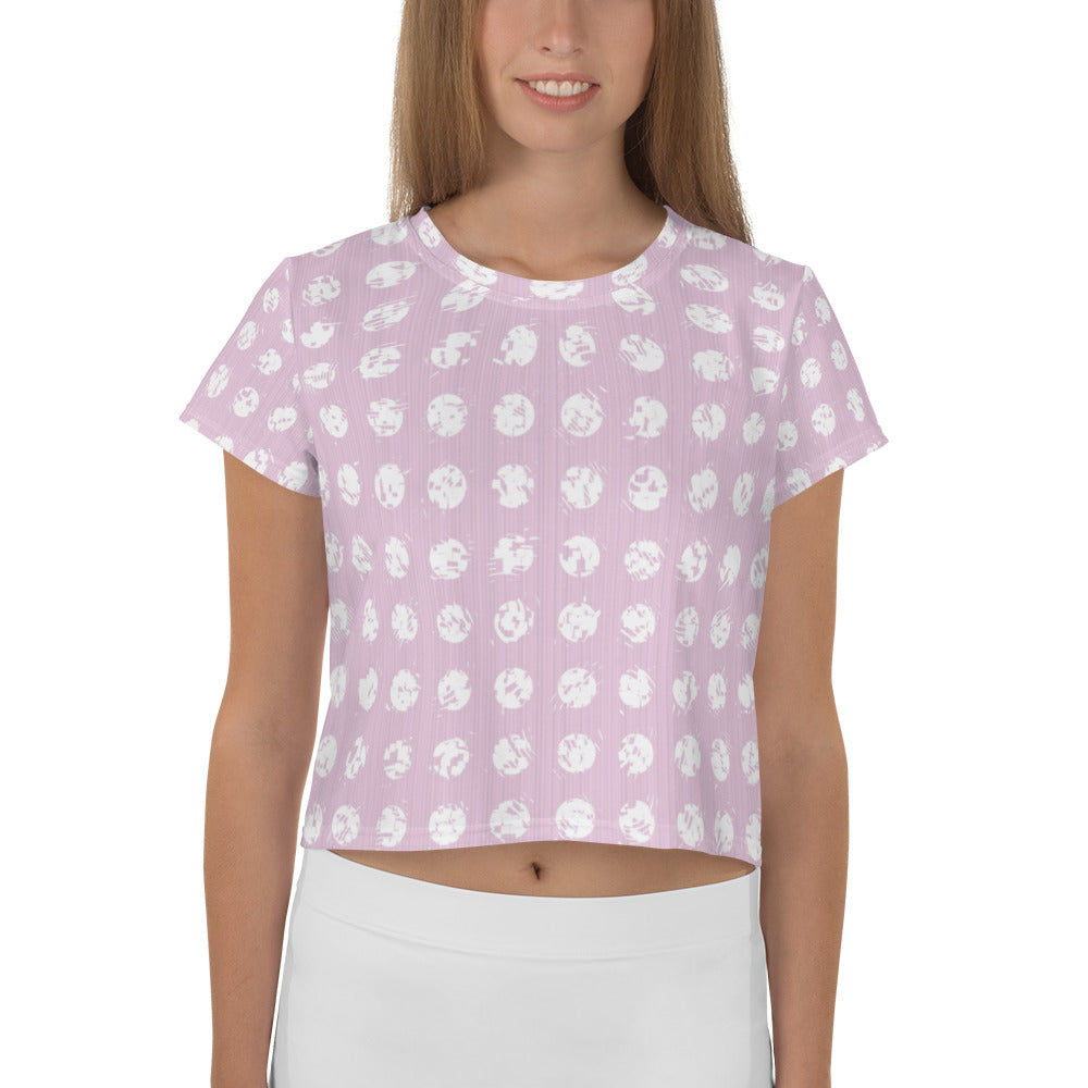 Women's White Polka Dot Pink Crop Tee