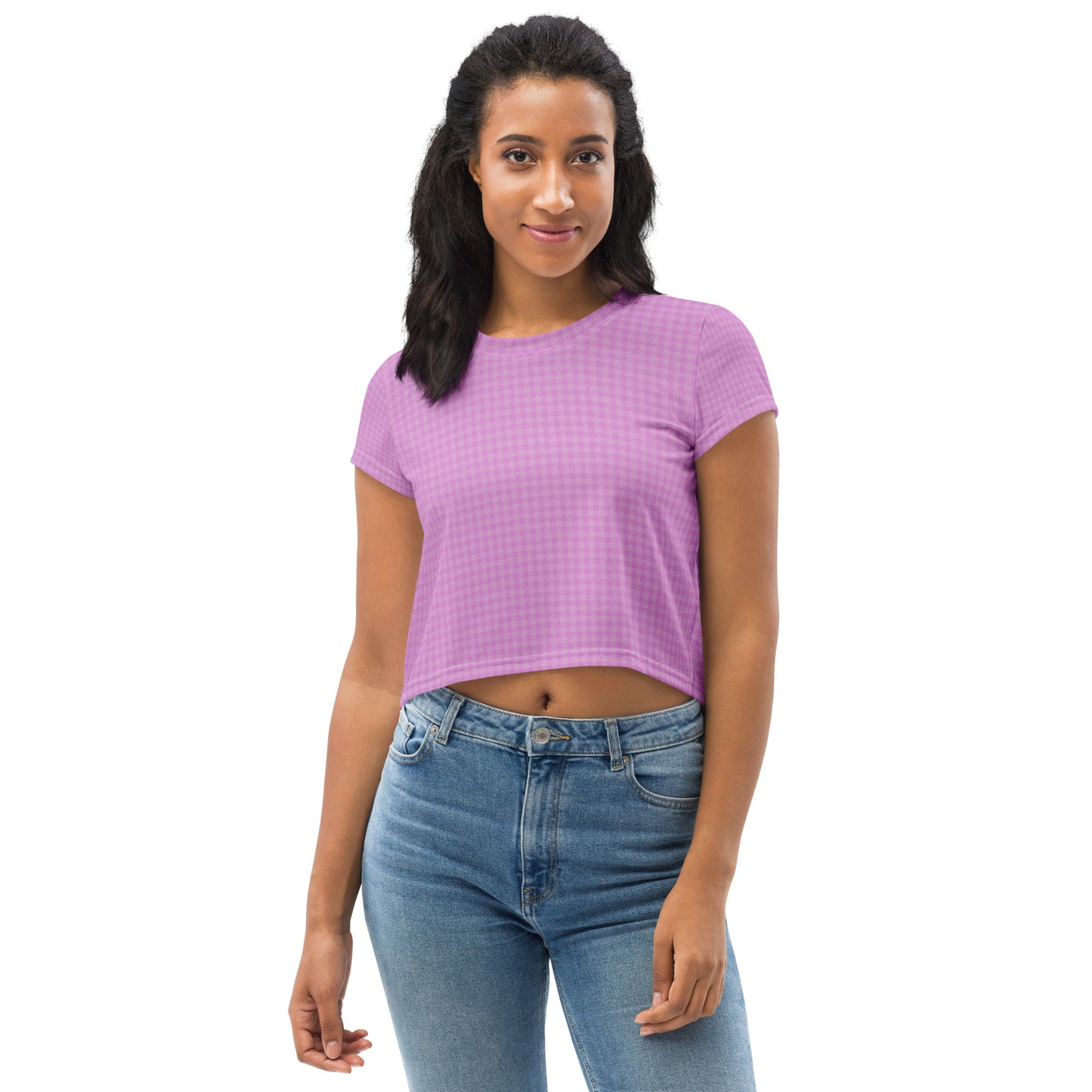 Women's Crop Tee Pink Houndstooth-Gingham Mix