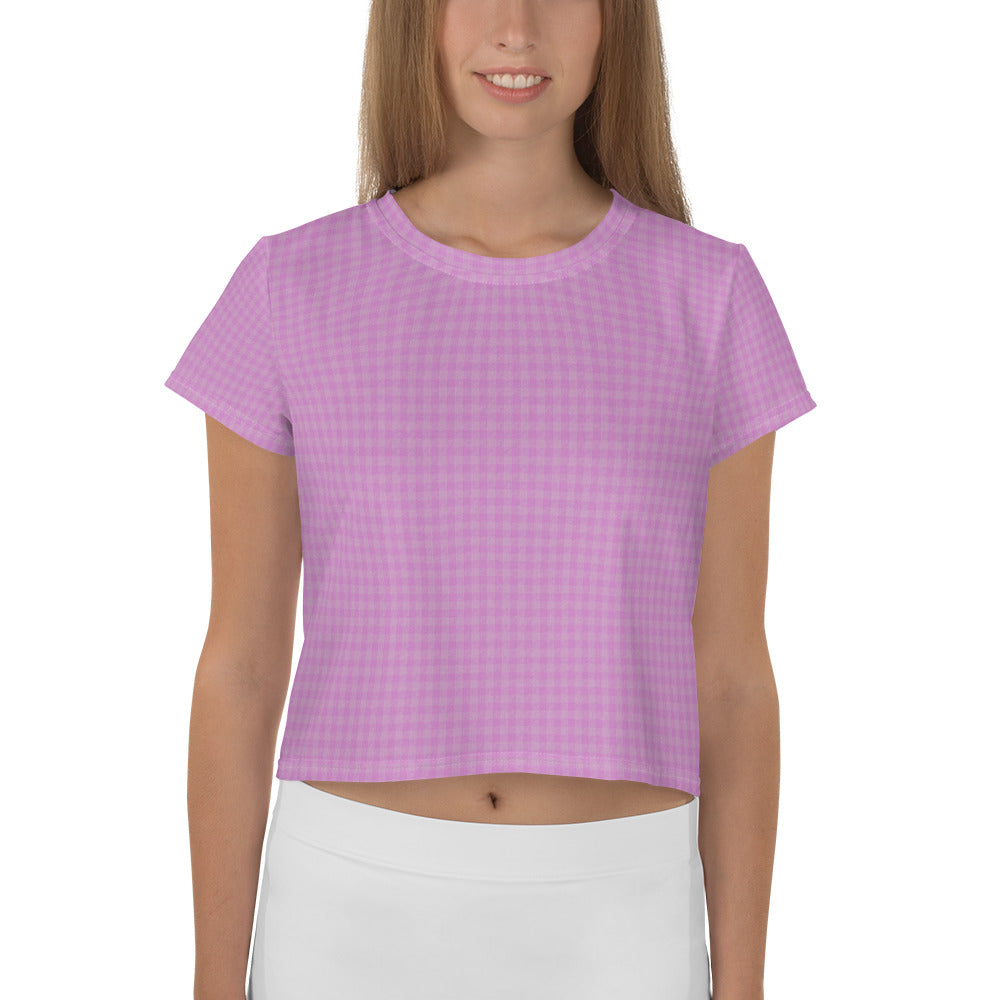 Women's Crop Tee Pink Houndstooth-Gingham Mix