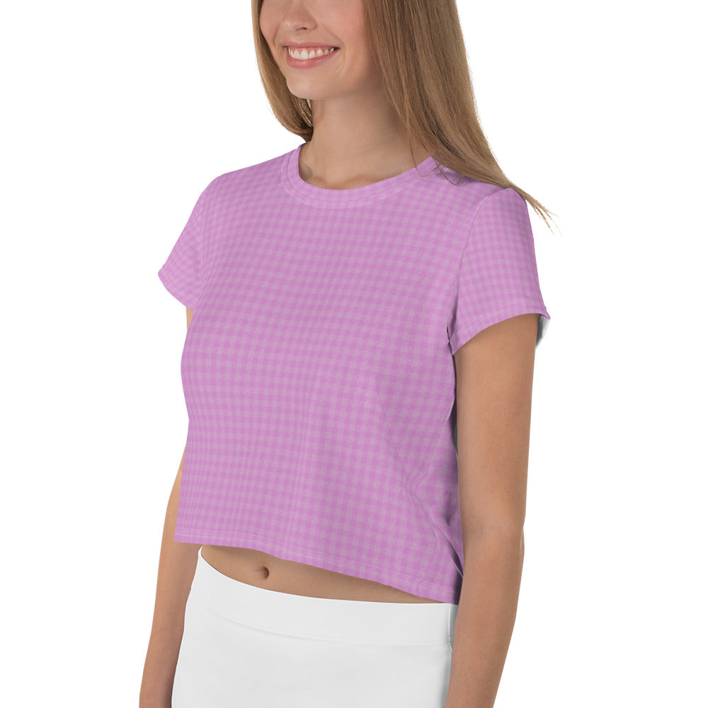 Women's Crop Tee Pink Houndstooth-Gingham Mix