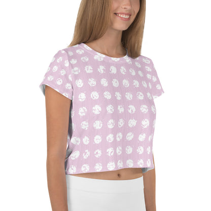 Women's White Polka Dot Pink Crop Tee