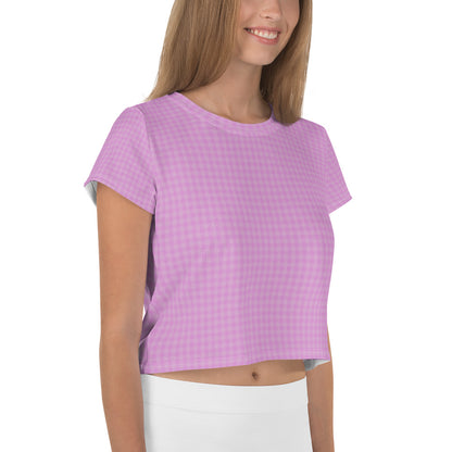 Women's Crop Tee Pink Houndstooth-Gingham Mix