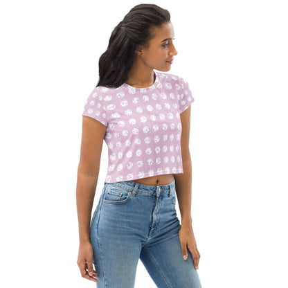 Women's White Polka Dot Pink Crop Tee