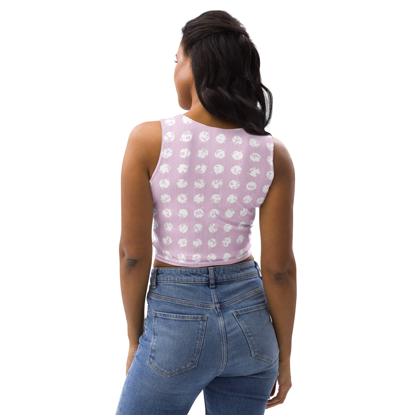 Women's White Polka Dot Pink Crop Top