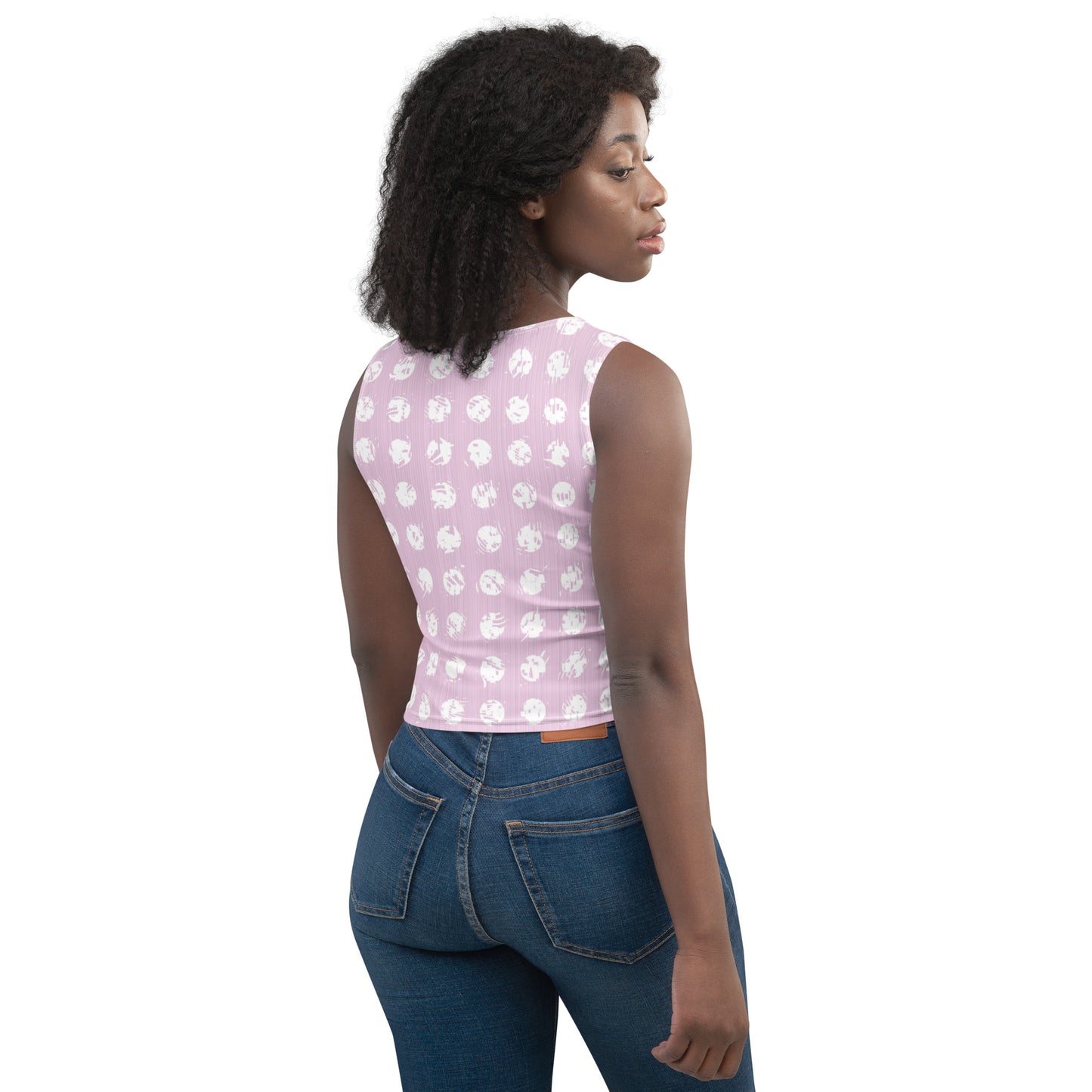 Women's White Polka Dot Pink Crop Top