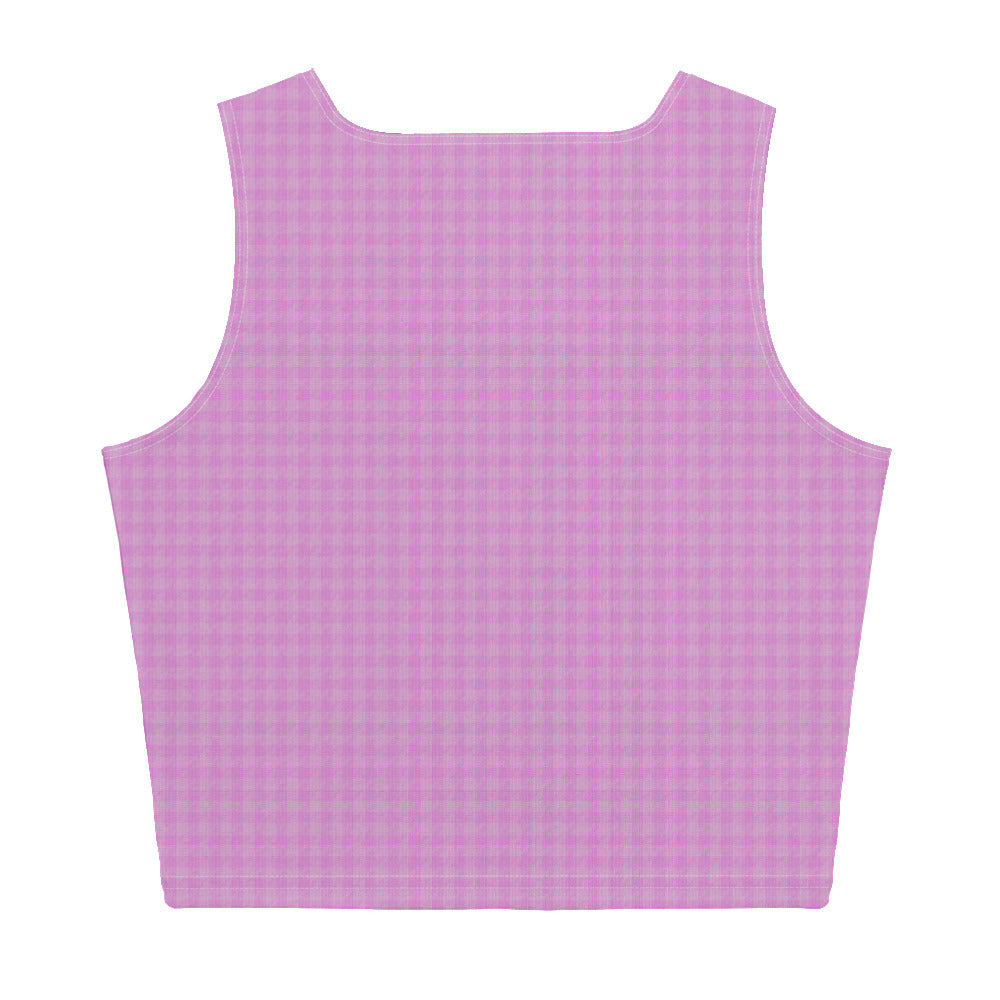 Women's Crop Top Pink Houndstooth-Gingham Mix