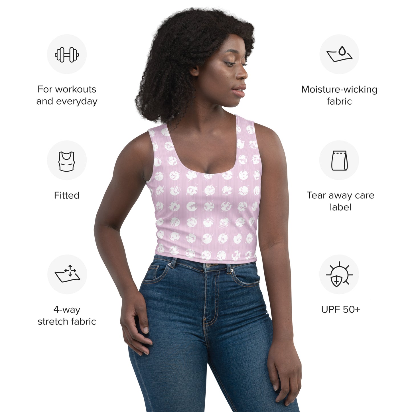 Women's White Polka Dot Pink Crop Top