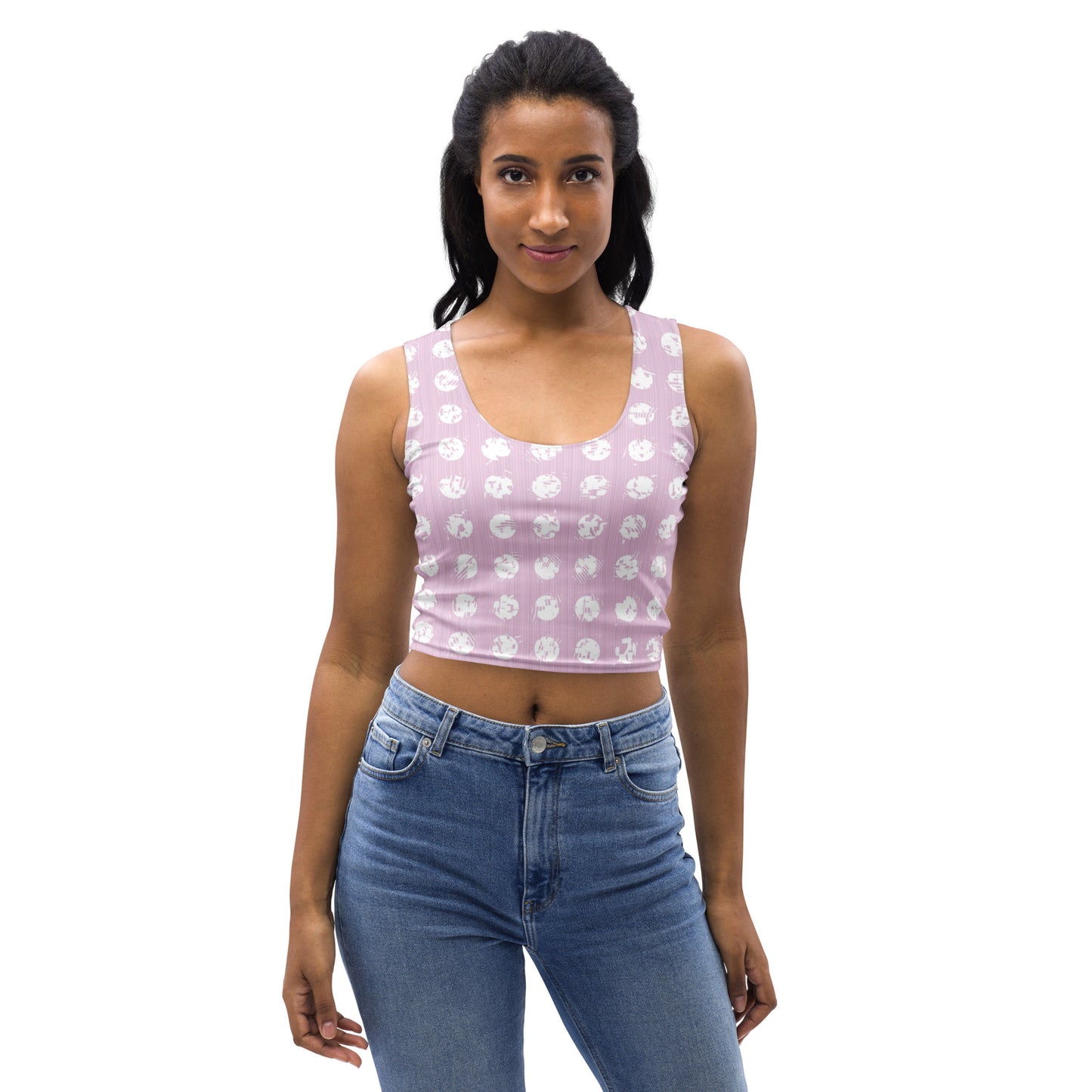 Women's White Polka Dot Pink Crop Top