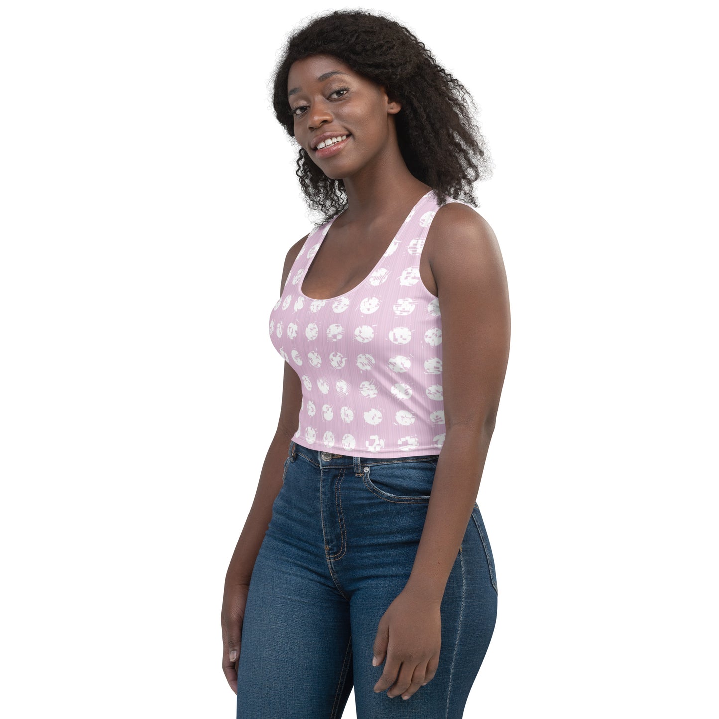 Women's White Polka Dot Pink Crop Top