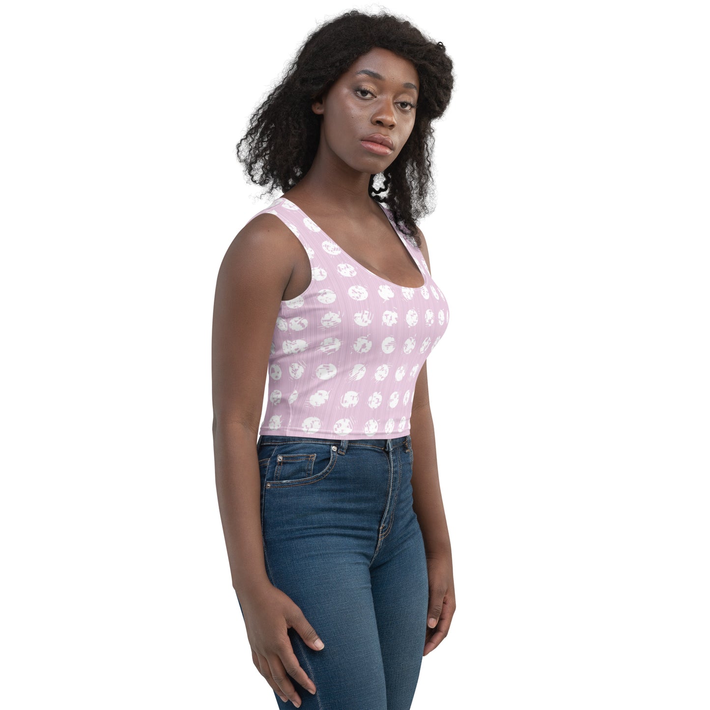 Women's White Polka Dot Pink Crop Top