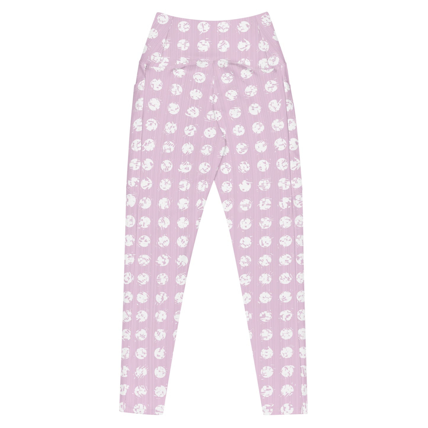 Women's White Polka Dot Pink Crossover Leggings with Pockets