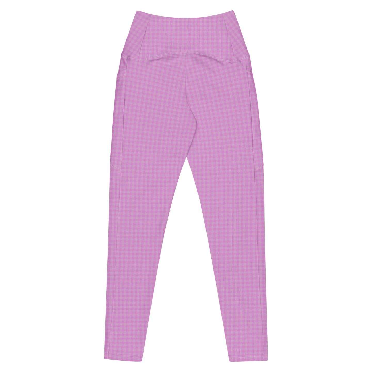 Women's Crossover Leggings Pink Houndstooth-Gingham Mix with Pockets