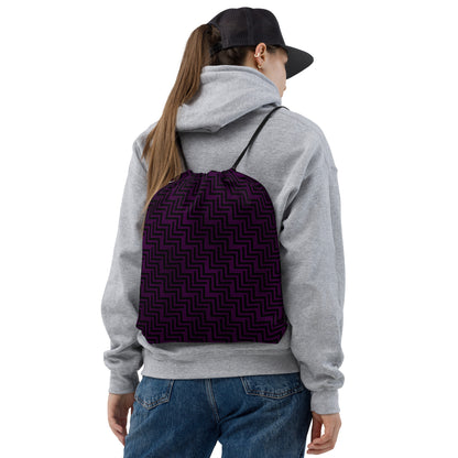 Drawstring Bag Purple & Black Zig Zag Print