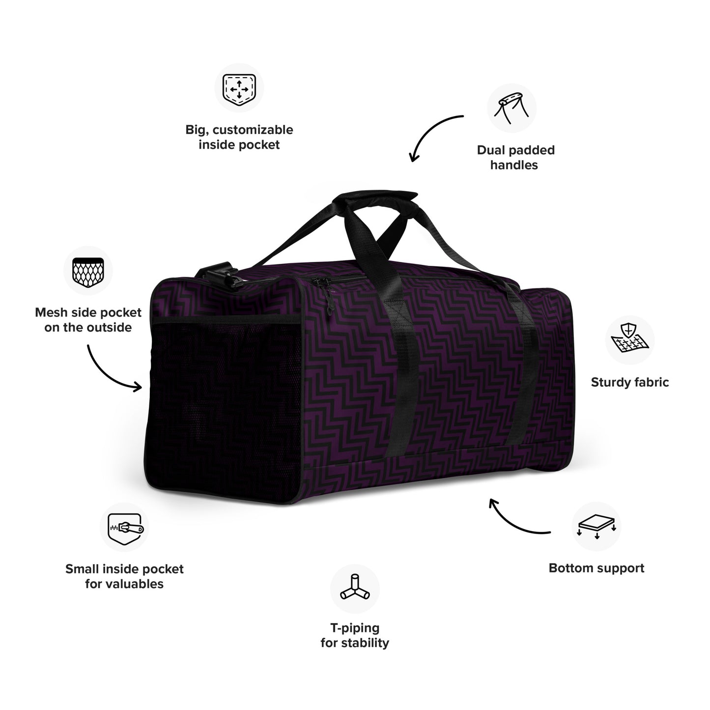 Duffle Bag Purple & Black Zig Zag Print