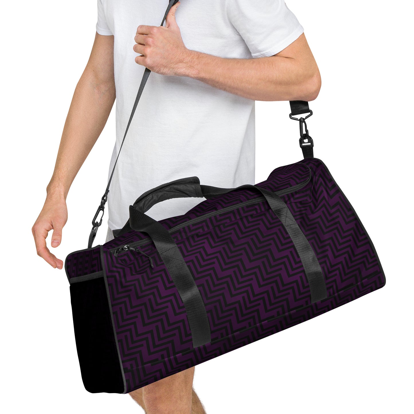 Duffle Bag Purple & Black Zig Zag Print