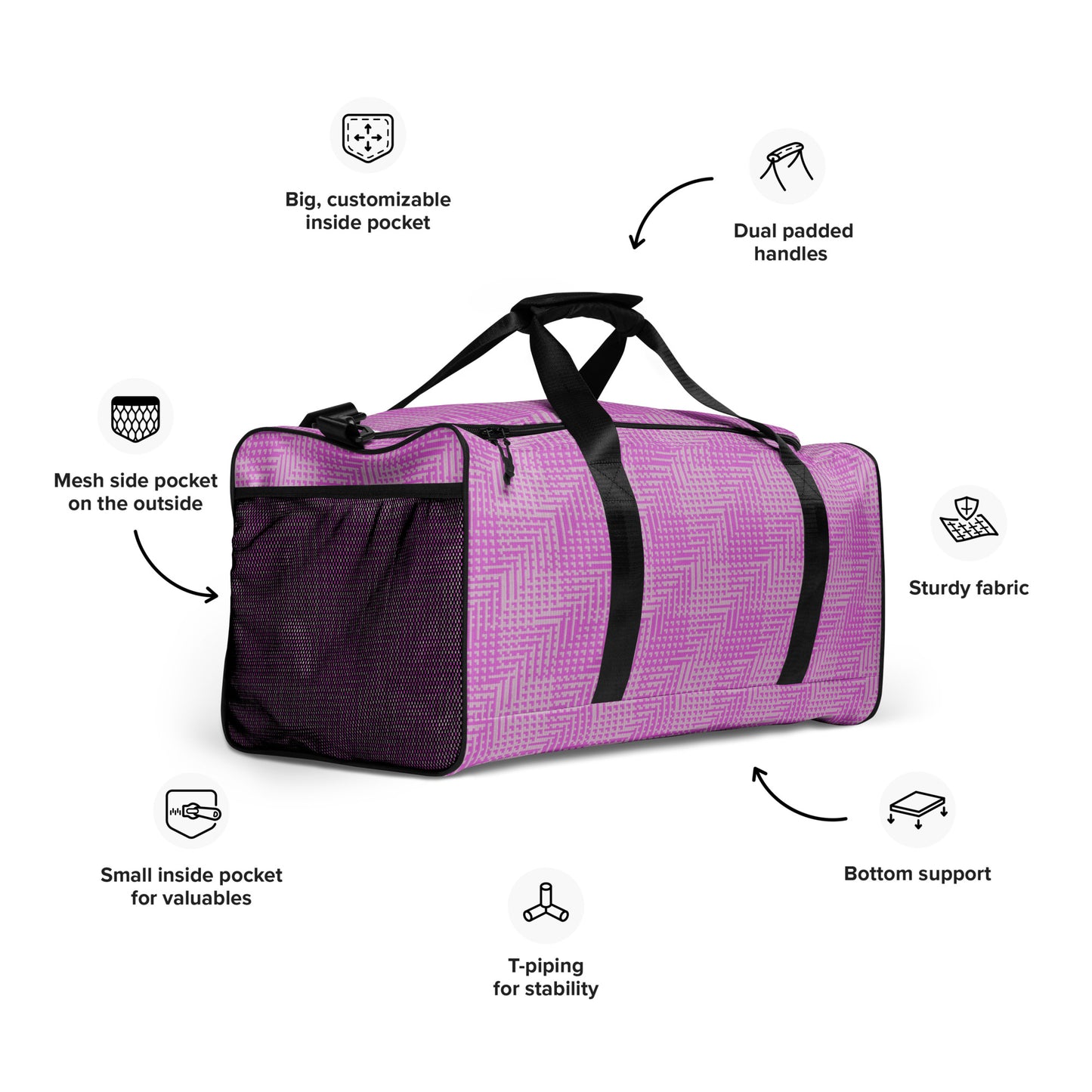 Duffle Bag Pink Houndstooth-Gingham Mix Large-Print