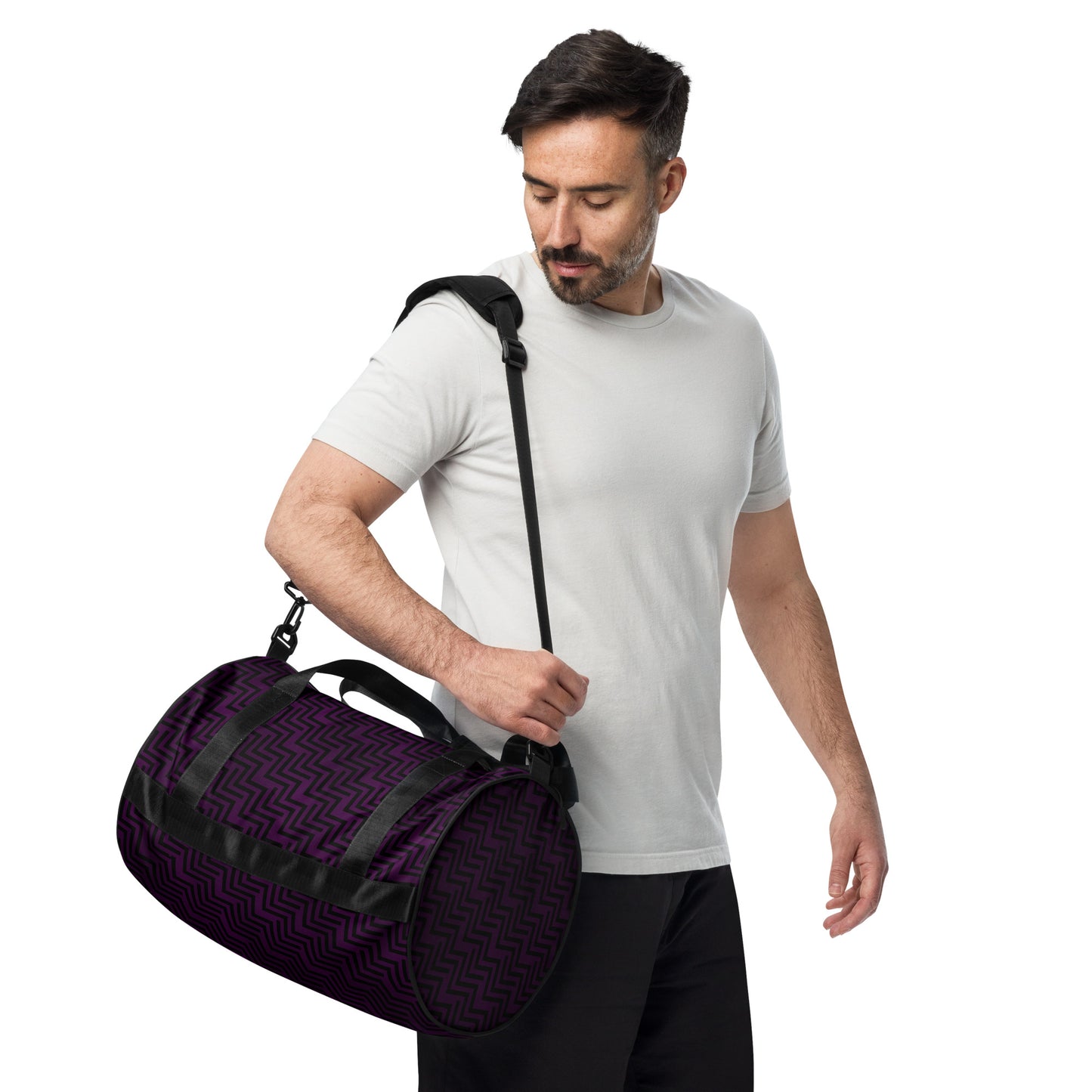 Gym Bag Purple & Black Zig Zag Print