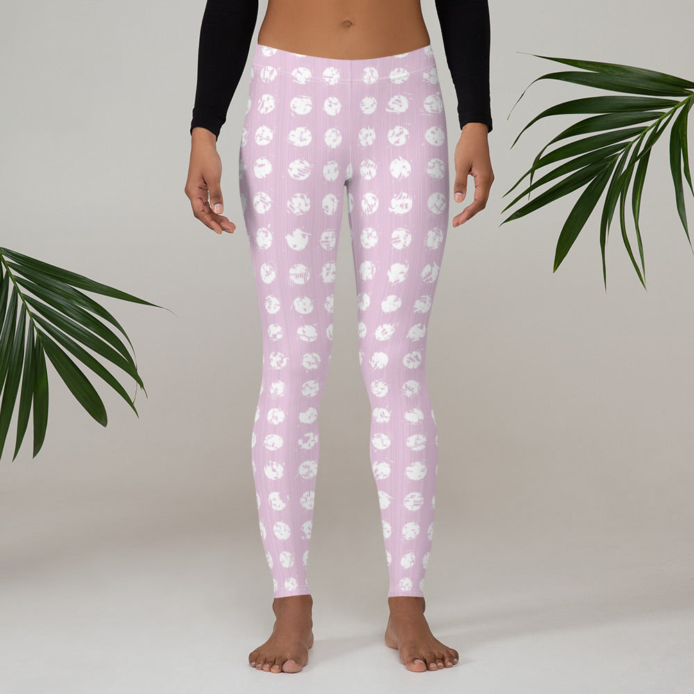 Women's White Polka Dot Pink Leggings