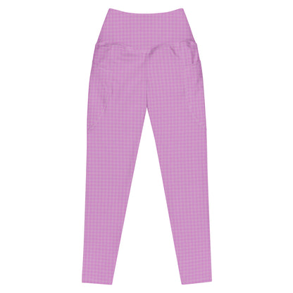 Women's Leggings Pink Houndstooth-Gingham Mix with Pockets