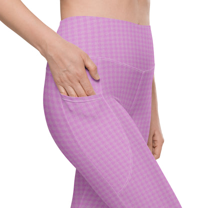 Women's Leggings Pink Houndstooth-Gingham Mix with Pockets