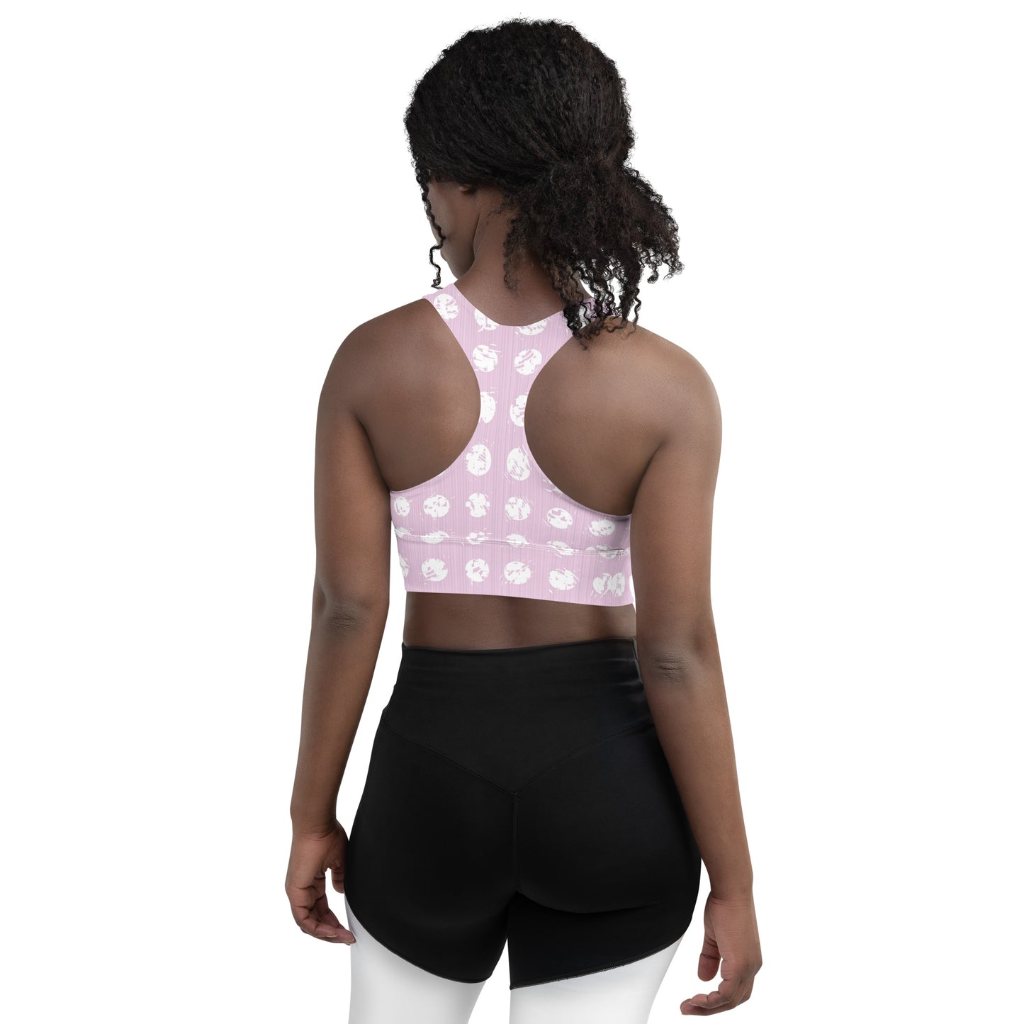 Women's White Polka Dot Pink Longline Sports Bra